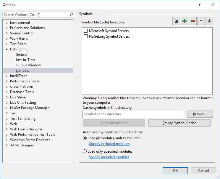 Visual Studio Default Symbol Server