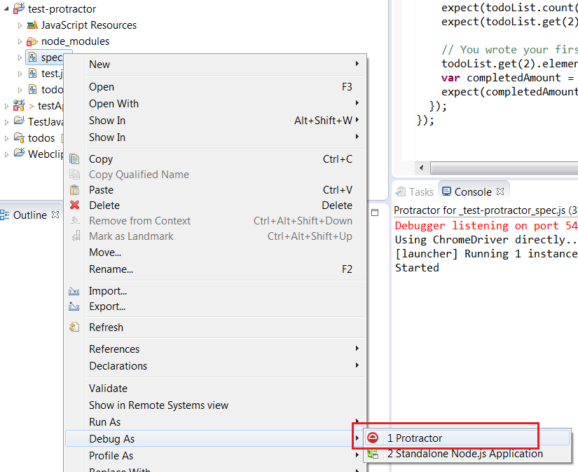 Debug As Protractor