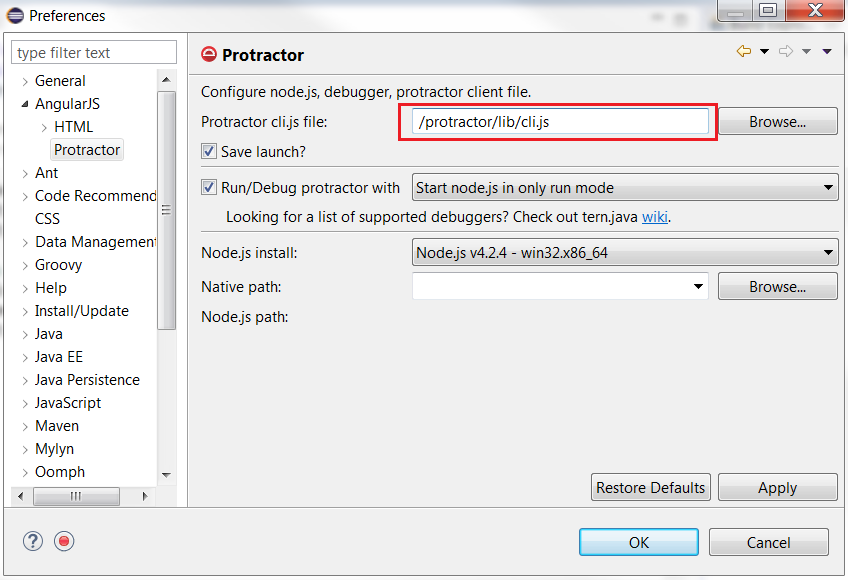 Protractor Preferences